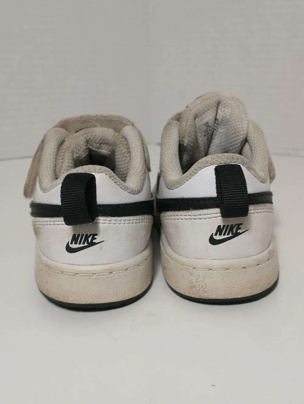 Nike White Sneakers with Black Swoosh, Toddler Size 7C, Loop And Hook Closure